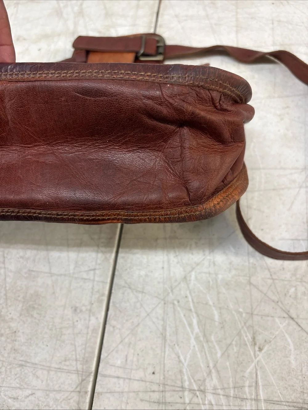 Men's Brown Leather Messenger Bag with Dual Front Buckles